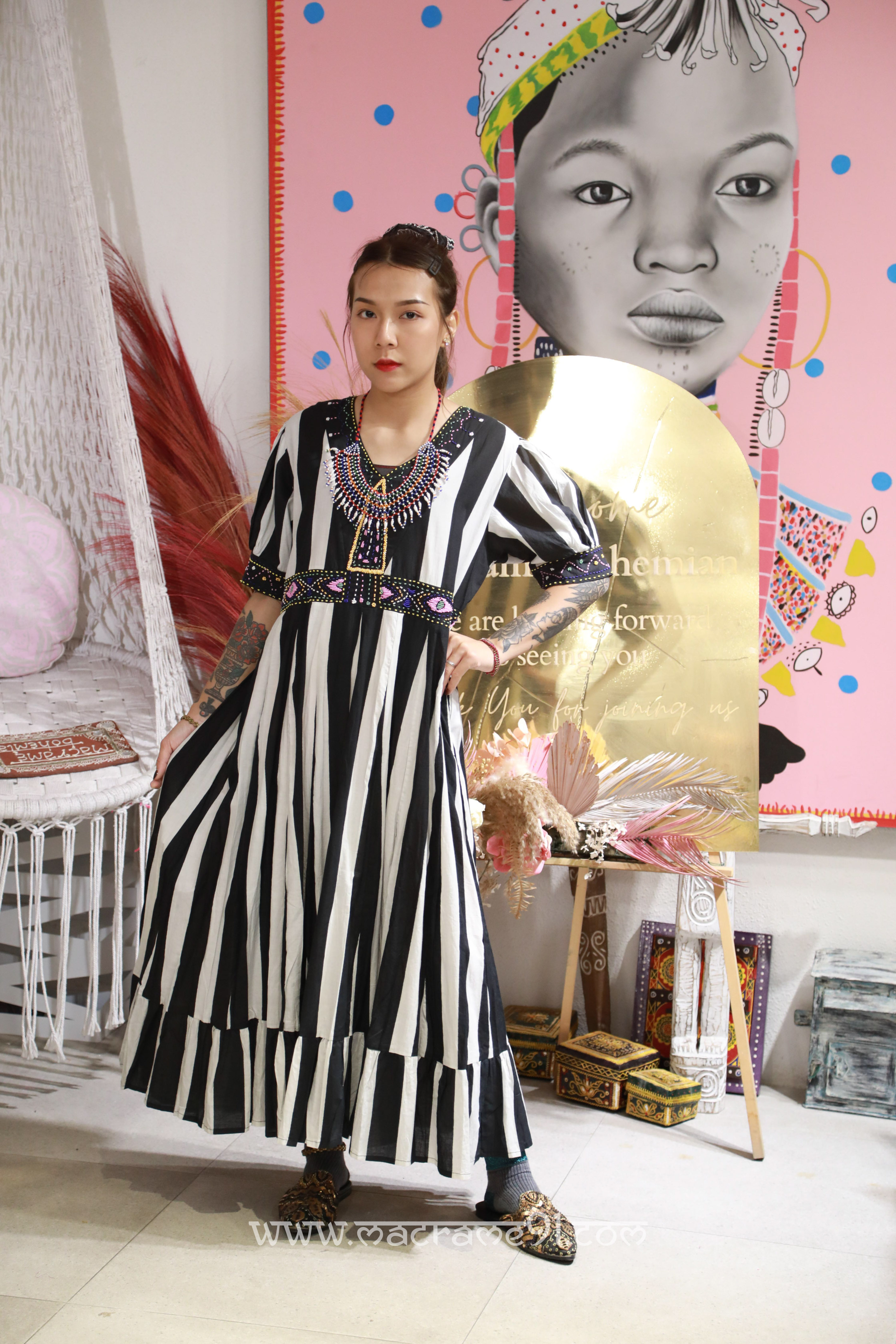 Macrame Long Dress - M3130C - Black (0520)