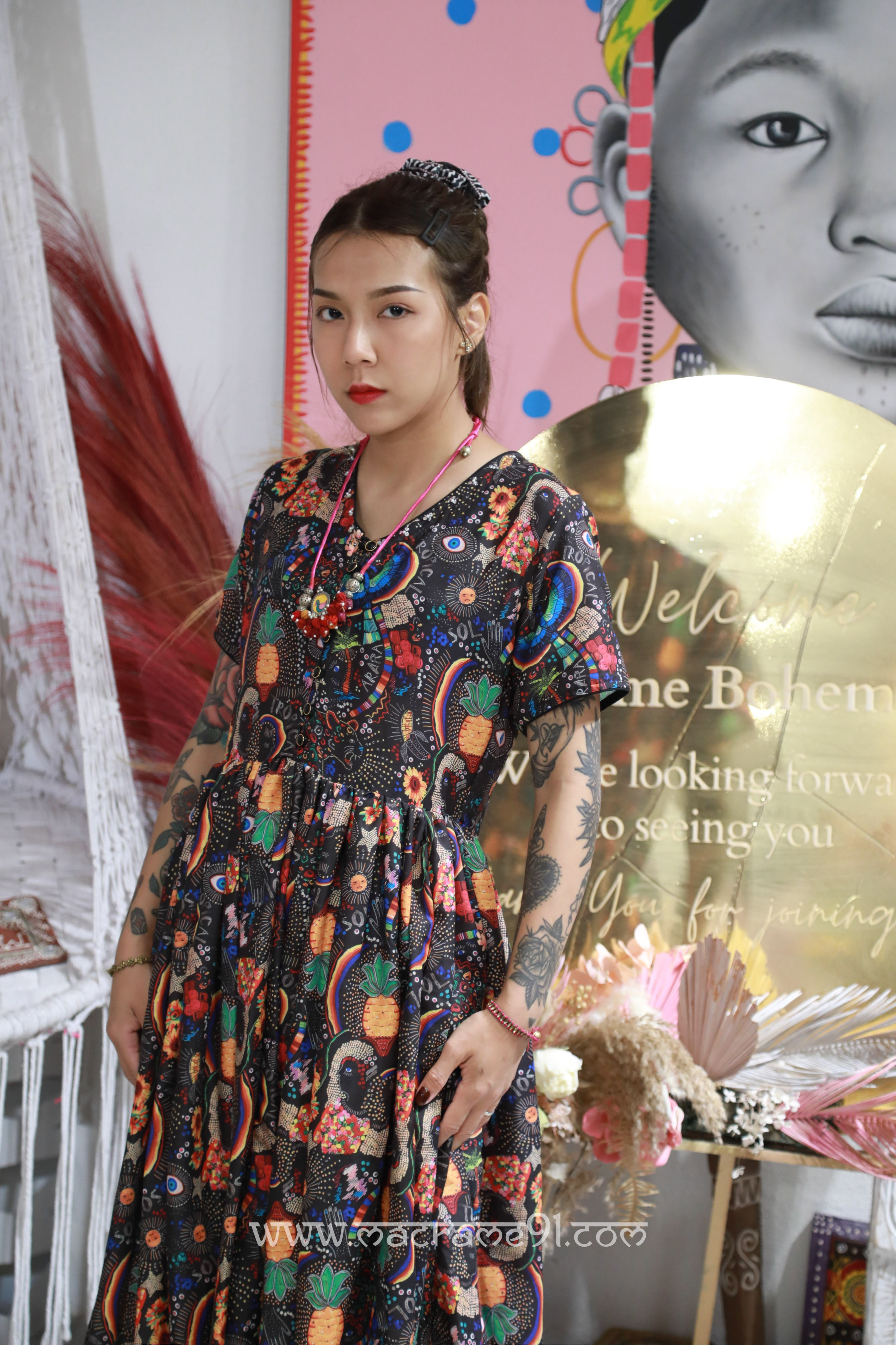 Macrame Long Dress - M3307C - Black (0520)