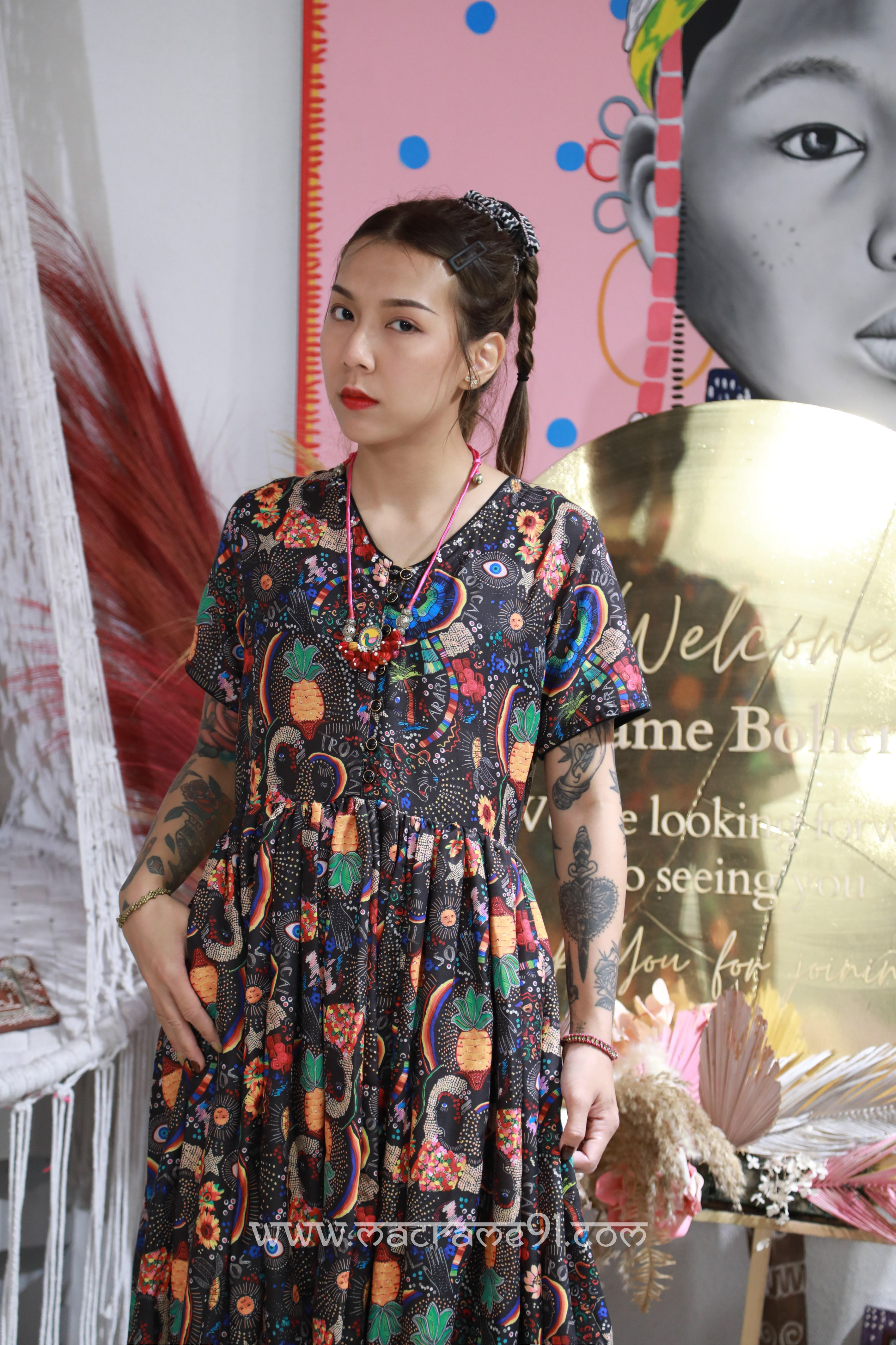 Macrame Long Dress - M3307C - Black (0520)