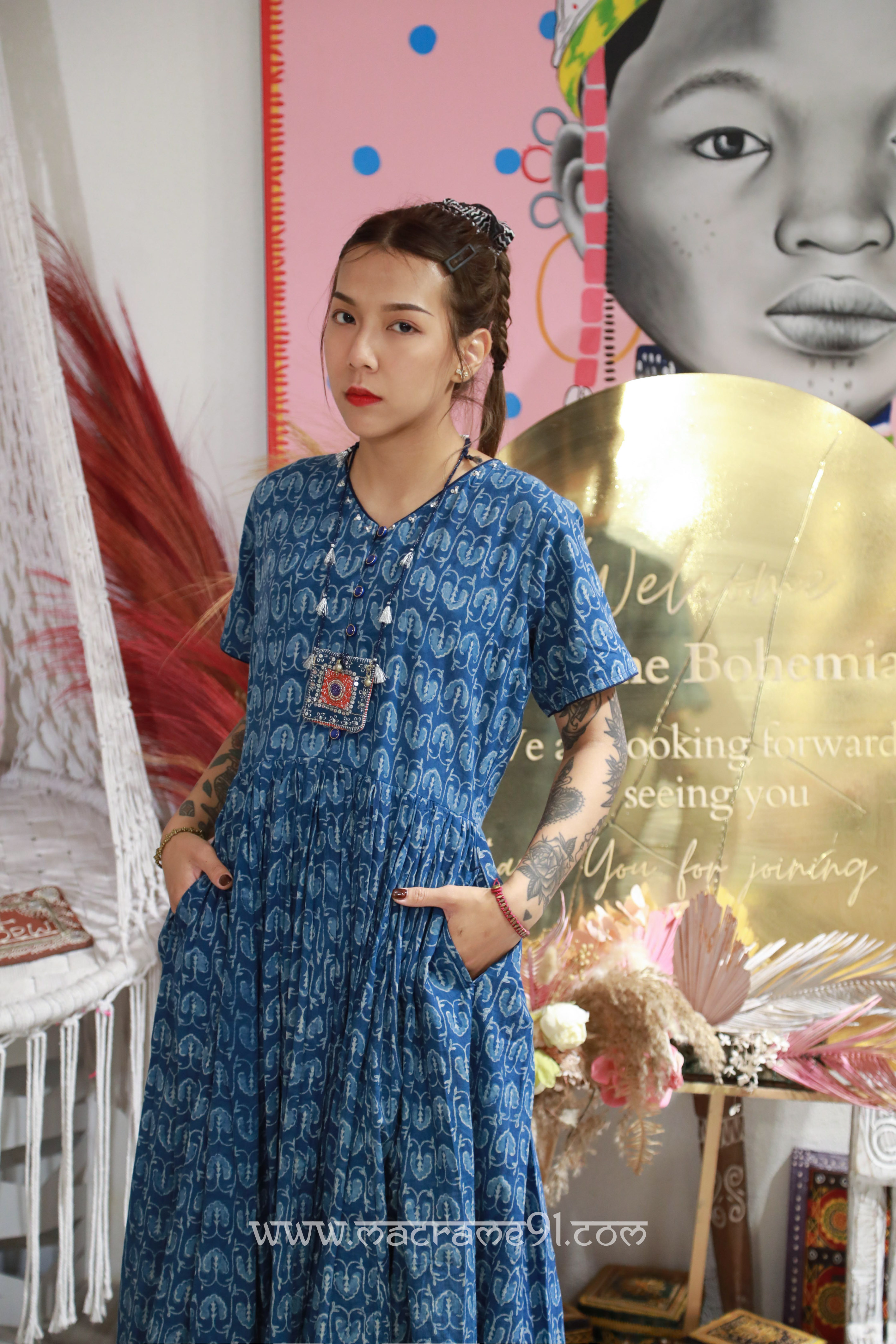 Macrame Long Dress - M3307BP - Blue (0520)