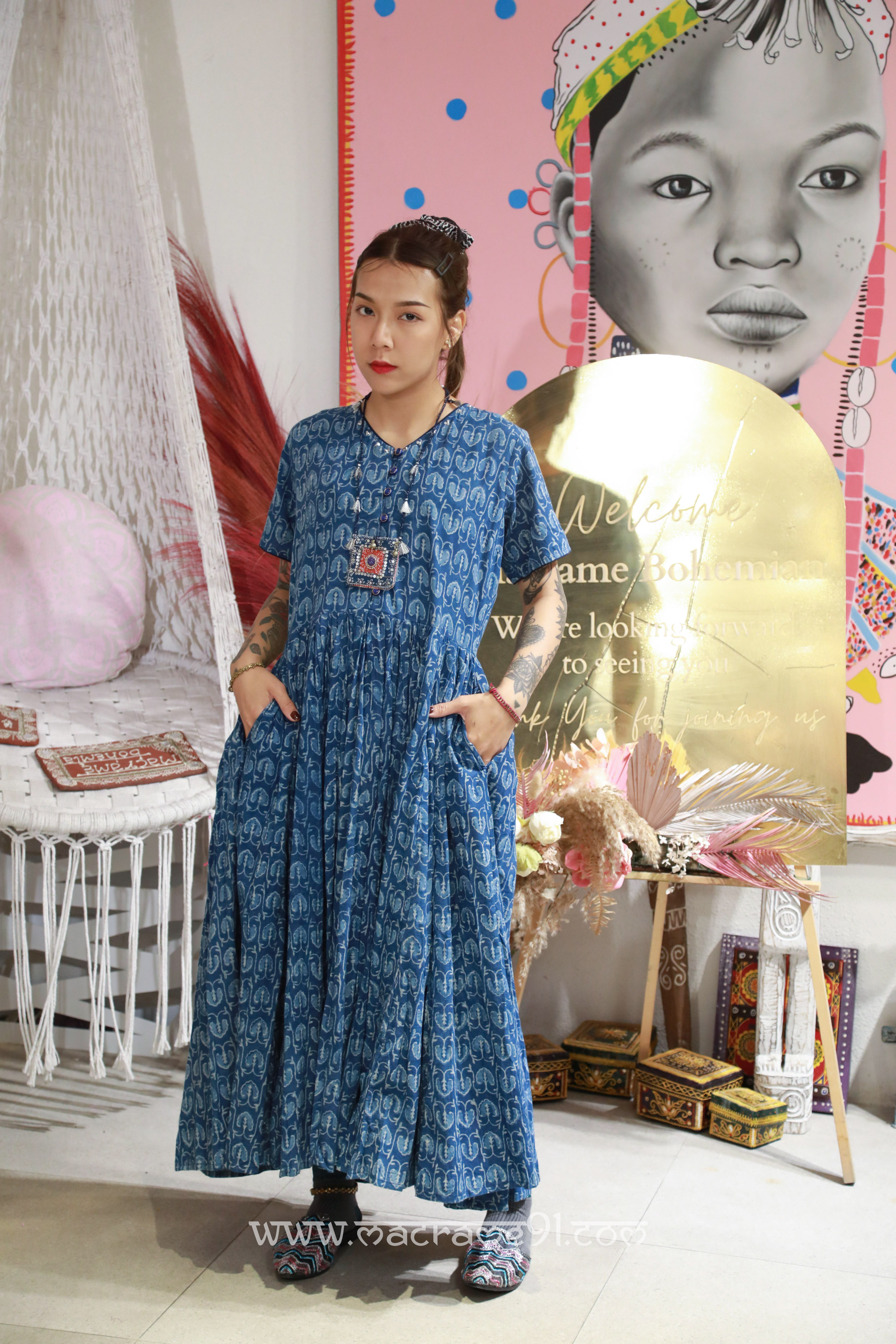 Macrame Long Dress - M3307BP - Blue (0520)