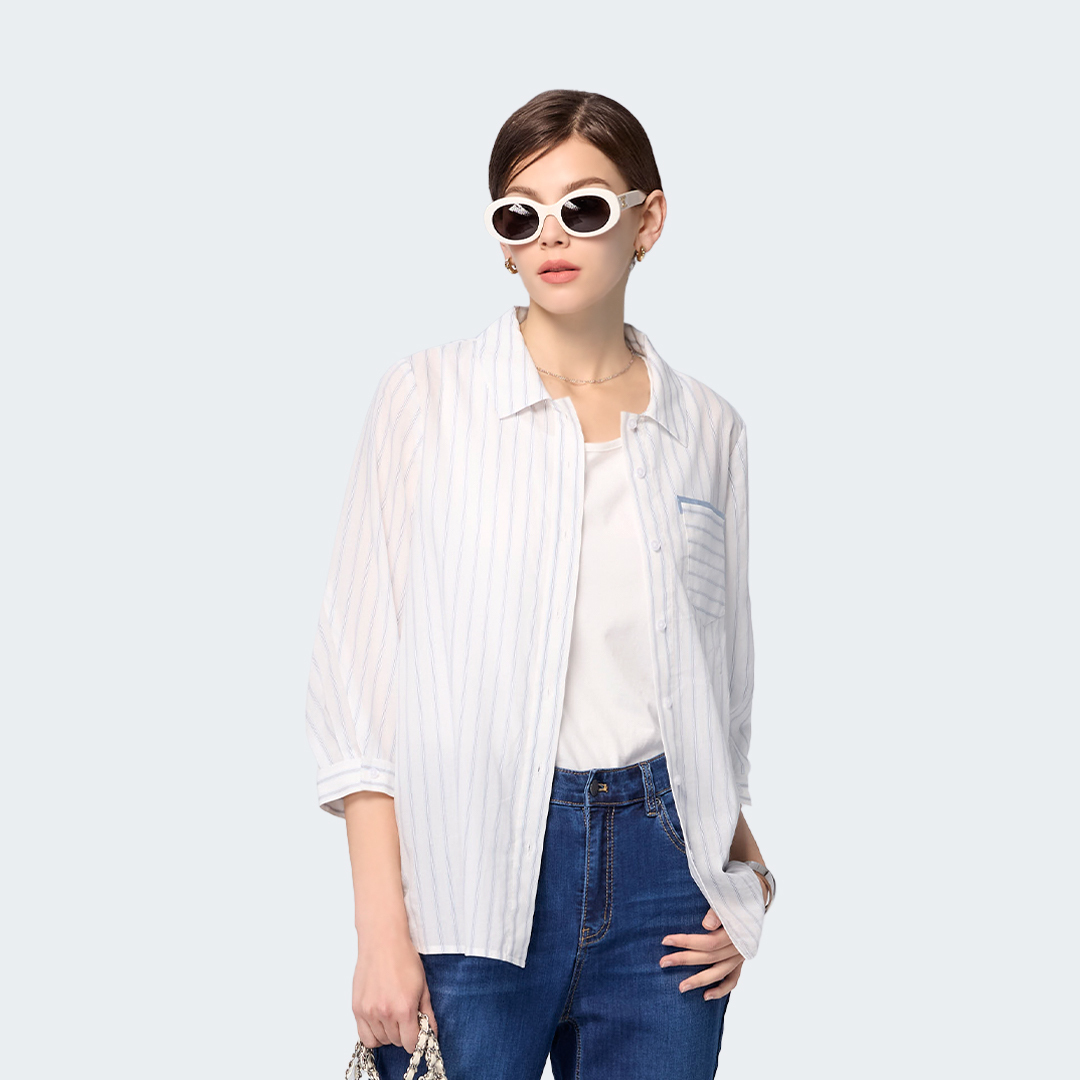 線性構圖純棉條紋襯衫