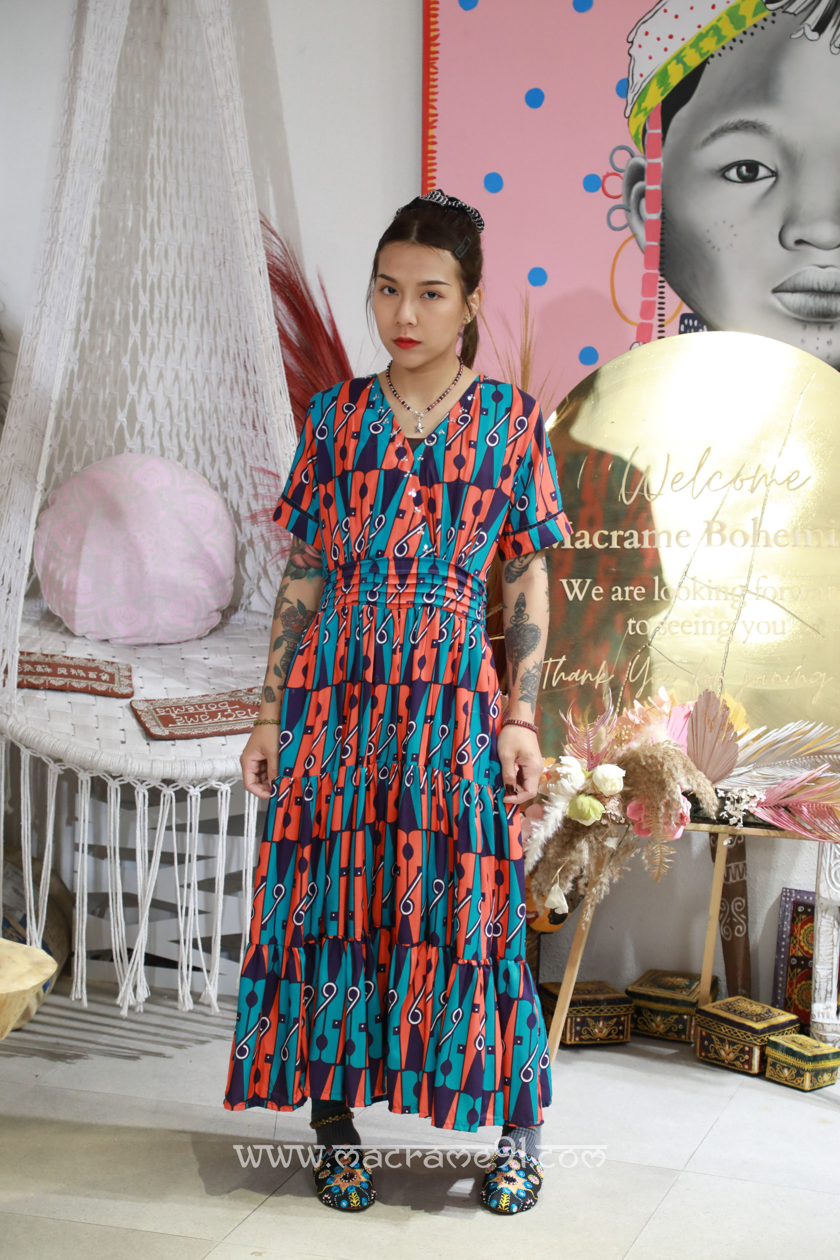 Macrame Long Dress - M3305C - MULTI2 - (0520)