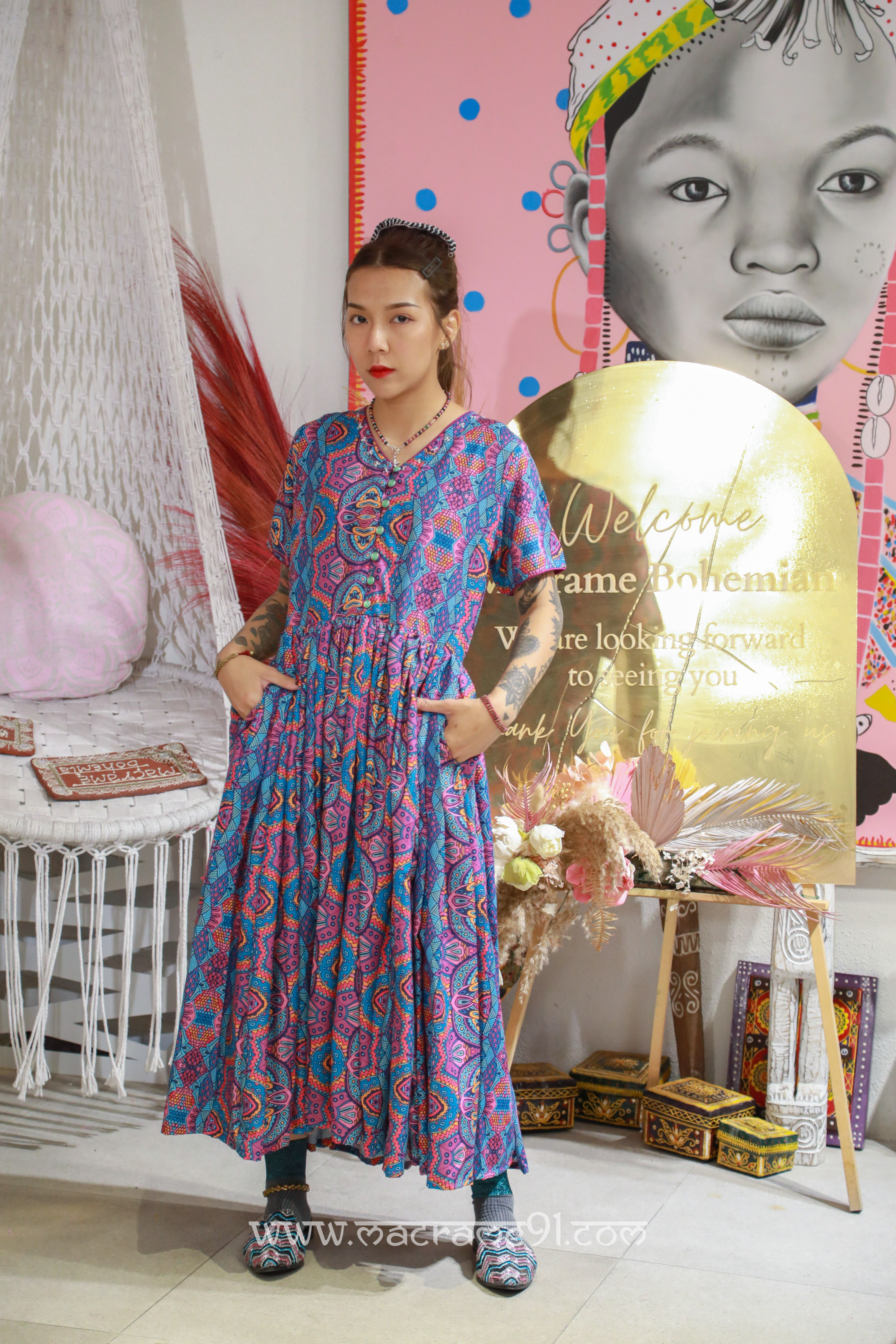 Macrame Long Dress - M3307C - BLUE2 (0520)