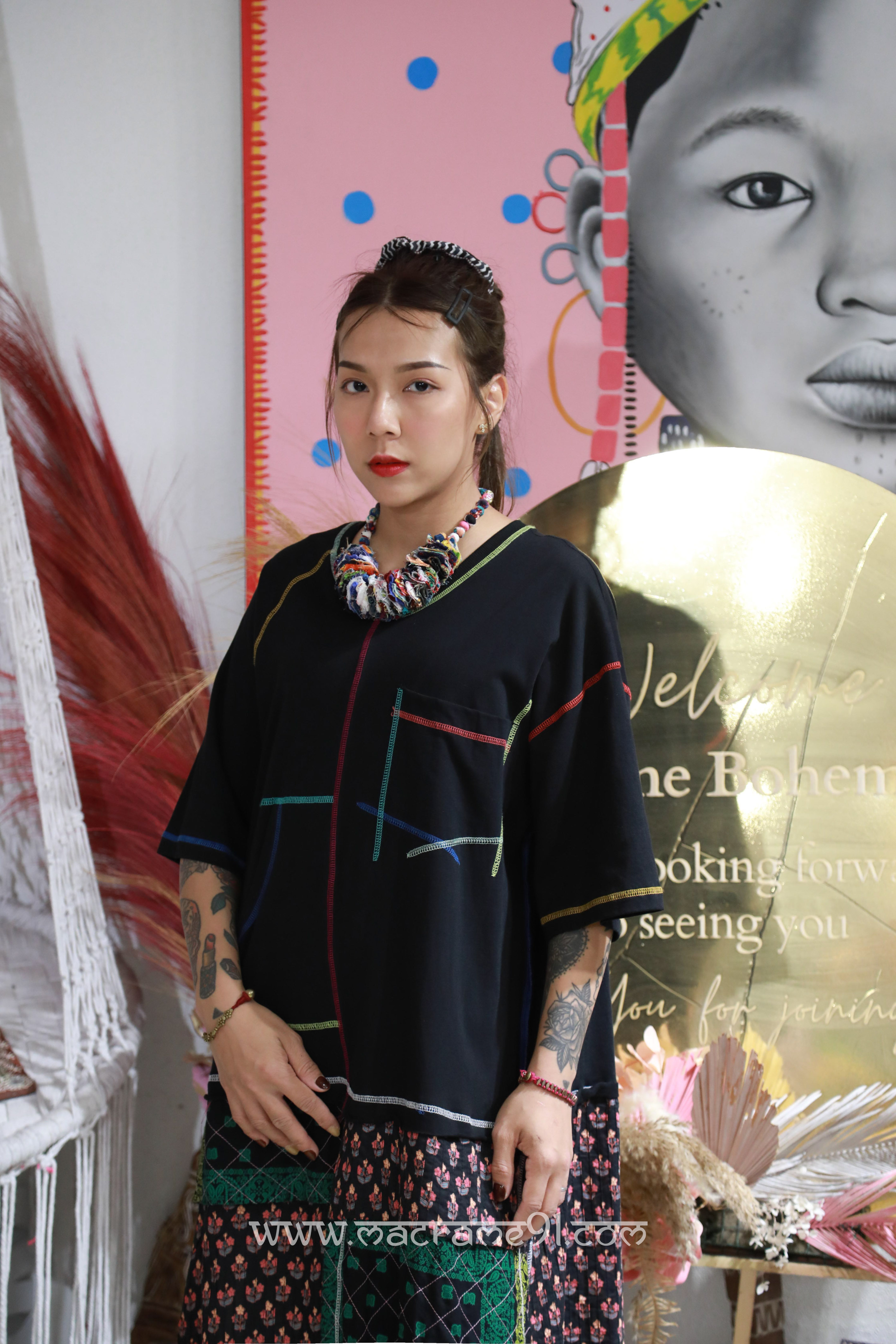 Macrame One piece - M3257C - Black / Purple (0520)