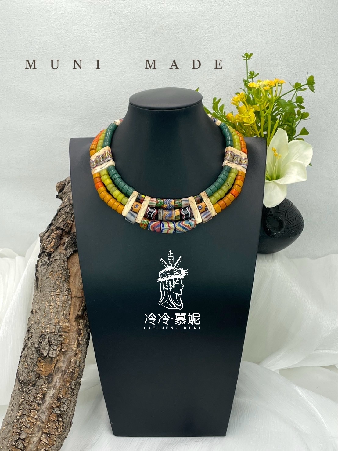 M-No.73傳統花珠三排頸鍊35cm