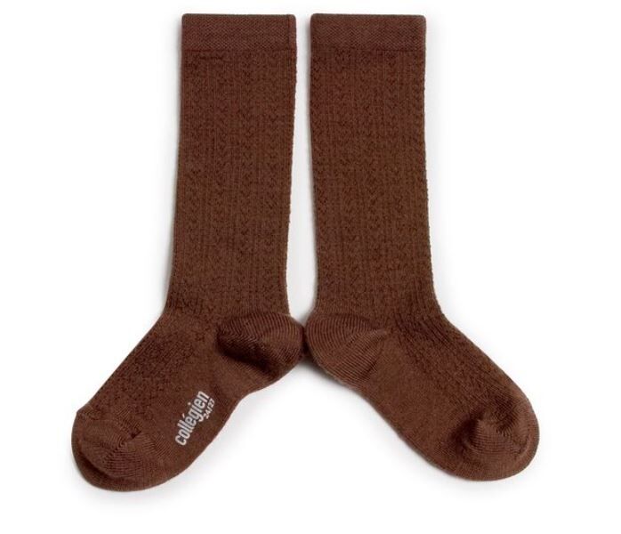 COLLEGIEN 織花高筒襪  Adèle -Chocolat au Lait 巧克力