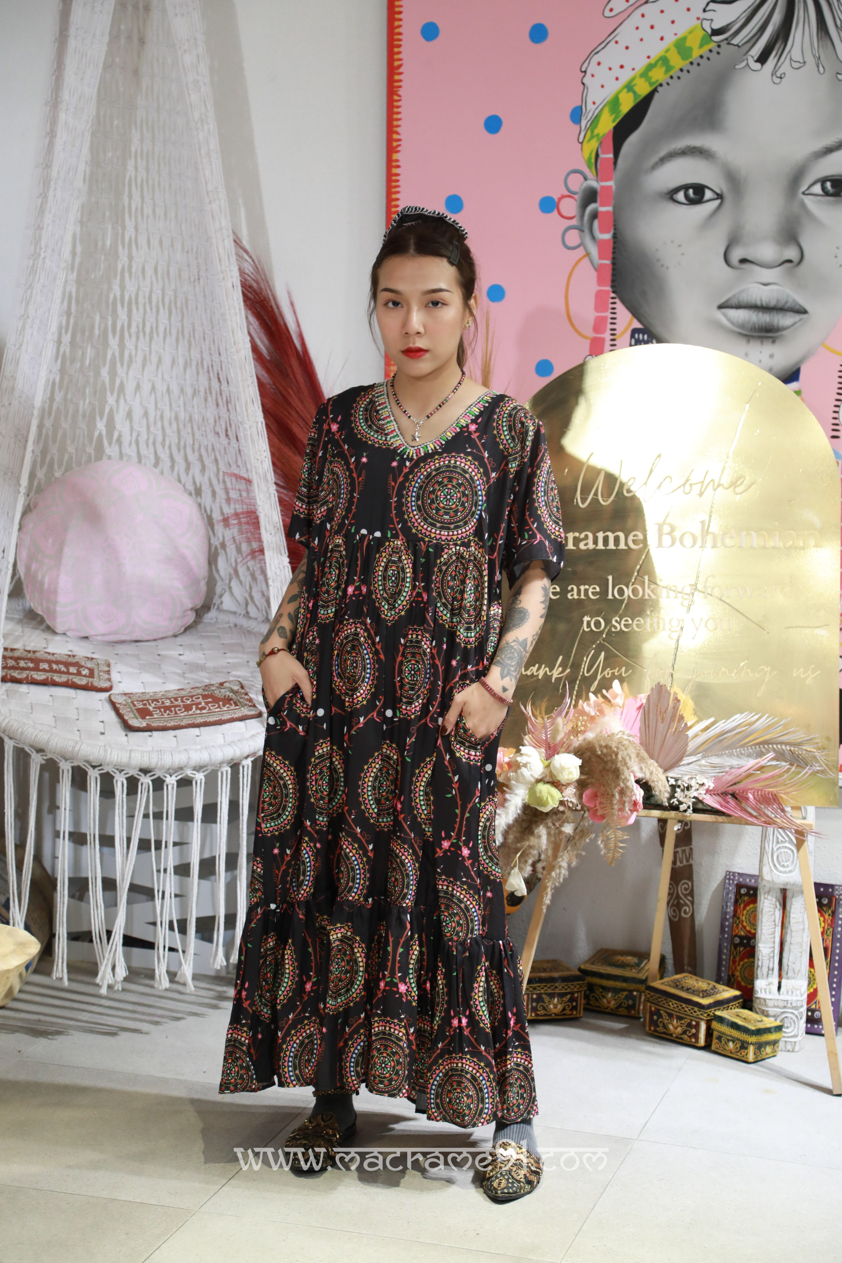 Macrame Long Dress - M3111P - Black (0520)