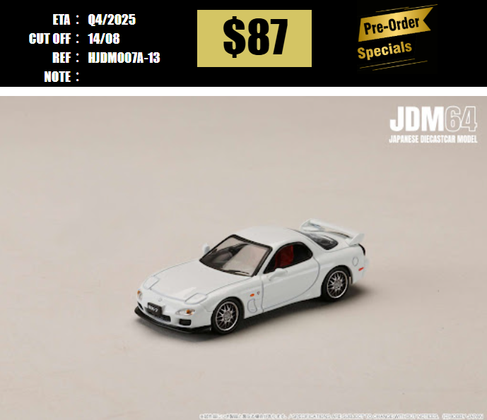 PO-$87 * JDM64 * 1:64 Mazda RX-7 (FD3S) SPIRIT R Type A PURE WHITE [OD06/08]