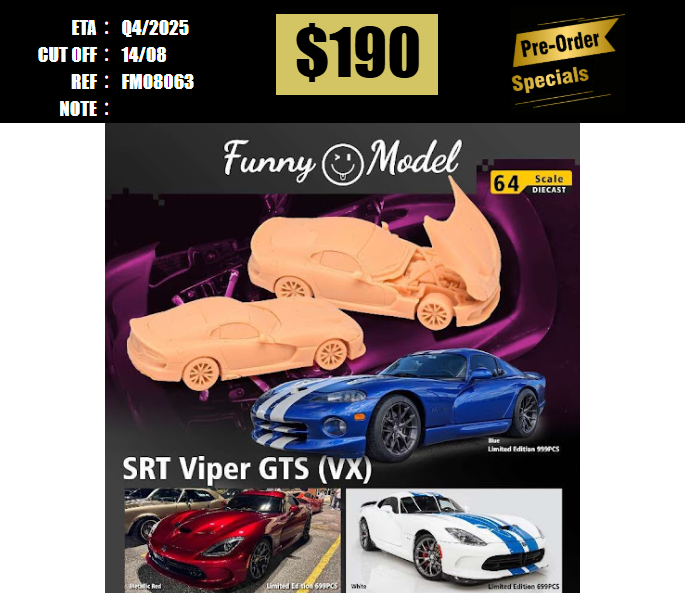 PO-$190 * FUNNY MODEL * 1:64 DODGE VIPER VX GTS PEARL WHITE [OD06/08]
