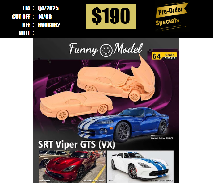 PO-$190 * FUNNY MODEL * 1:64 DODGE VIPER VX GTS METALLIC RED [OD06/08]