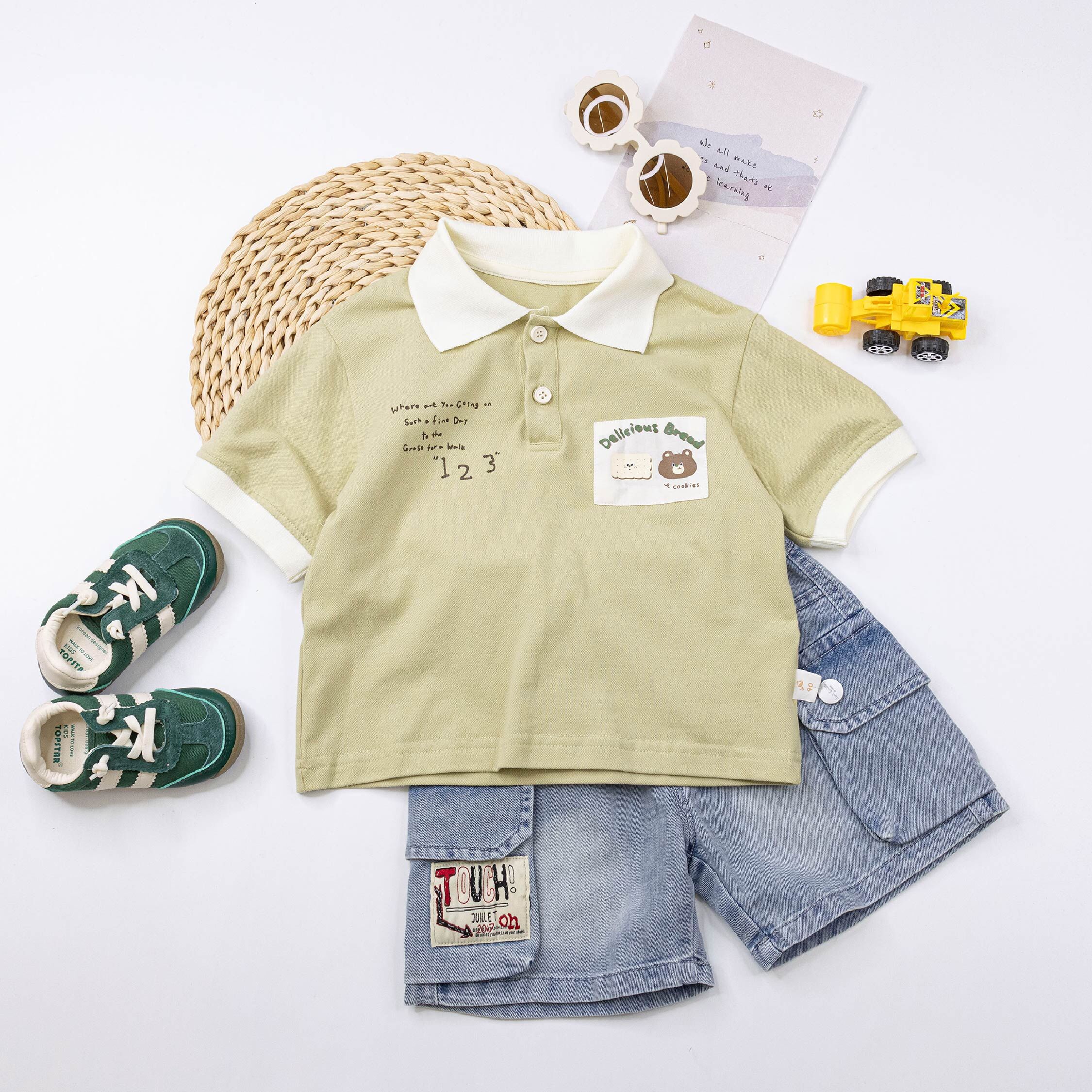 【H50566】童趣餅乾小熊英字印花上衣/短T