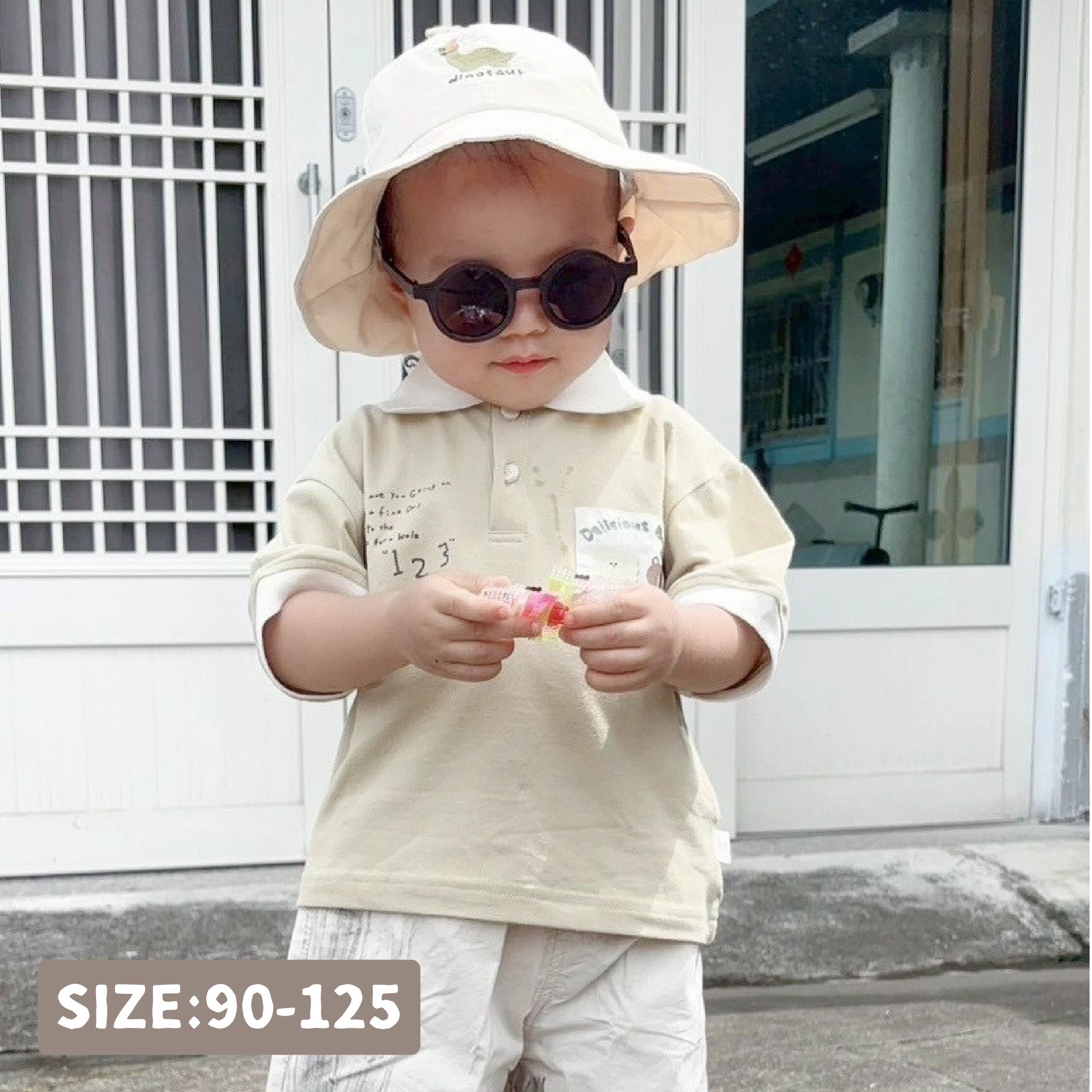 【H50566】童趣餅乾小熊英字印花上衣/短T