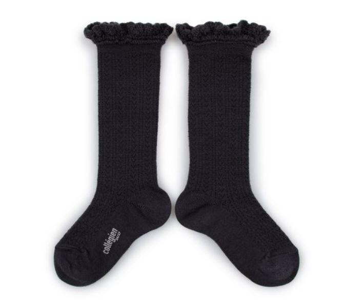 COLLEGIEN 蕾絲邊花針織高筒襪 Adeline - Pierre de Volvic深灰