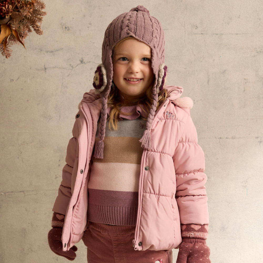 PIPPY粉嫩素面風衣舖棉連帽外套 玫瑰