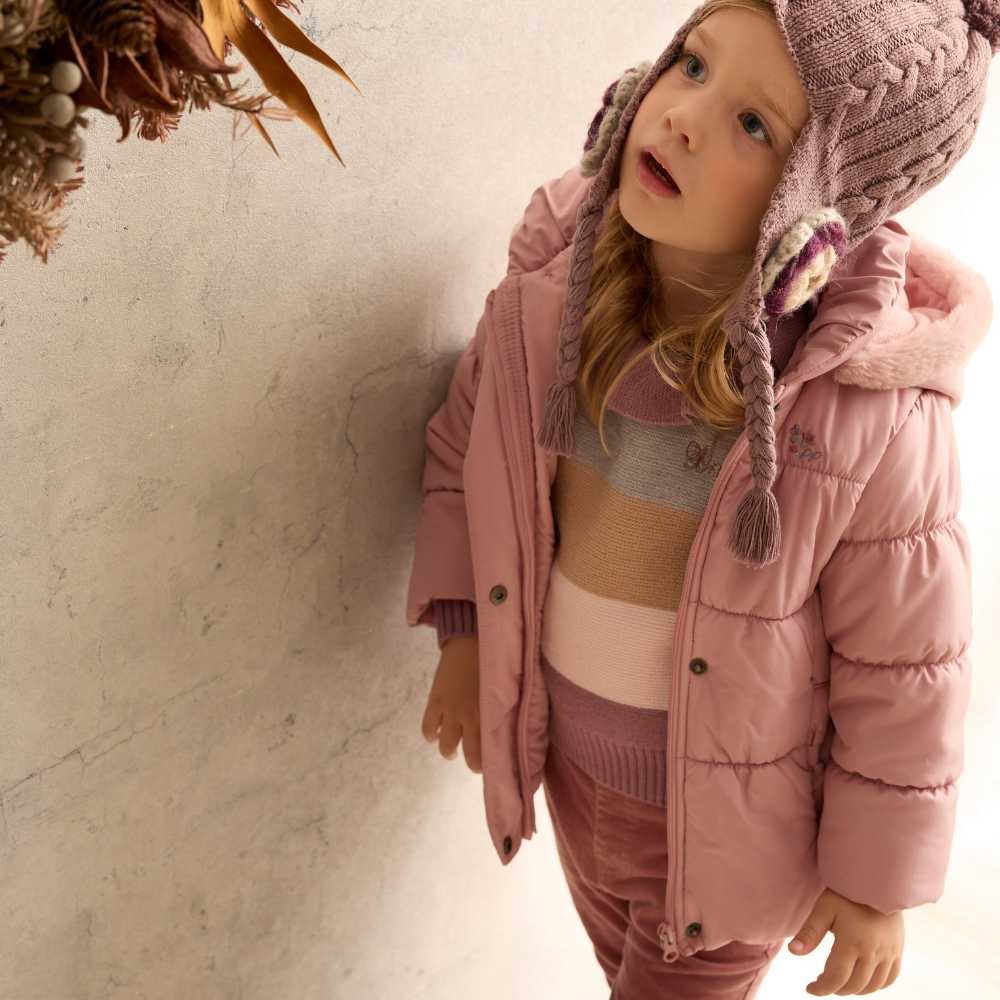 PIPPY粉嫩素面風衣舖棉連帽外套 玫瑰