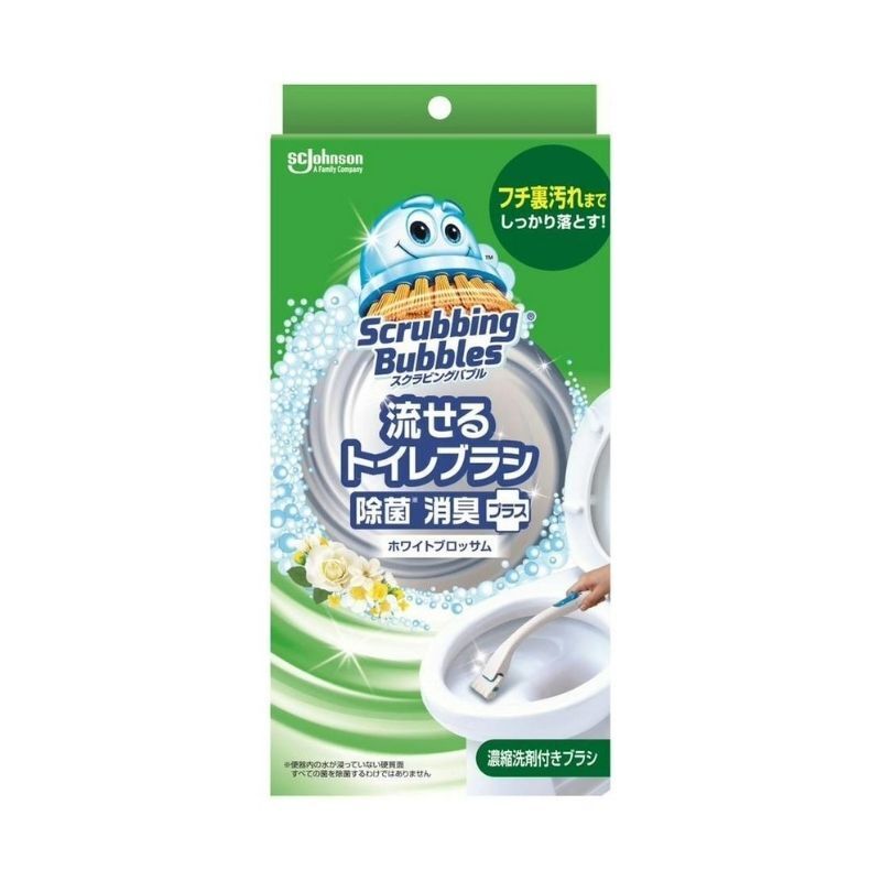 莊臣 一次性可沖走馬桶廁所刷 含濃縮洗劑 (刷桿+支架+替換刷頭4只) 白花香Handle+Holder+ 4Refill Brushes)White Blossom