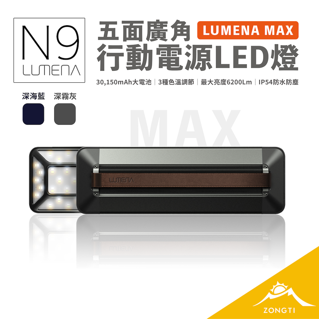 【N9 LUMENA】MAX 五面廣角行動電源LED燈 深海藍/深霧灰 G-W4-2