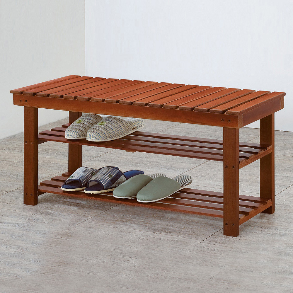 德溫2.6尺實木二層鞋架/穿鞋椅(DIY)