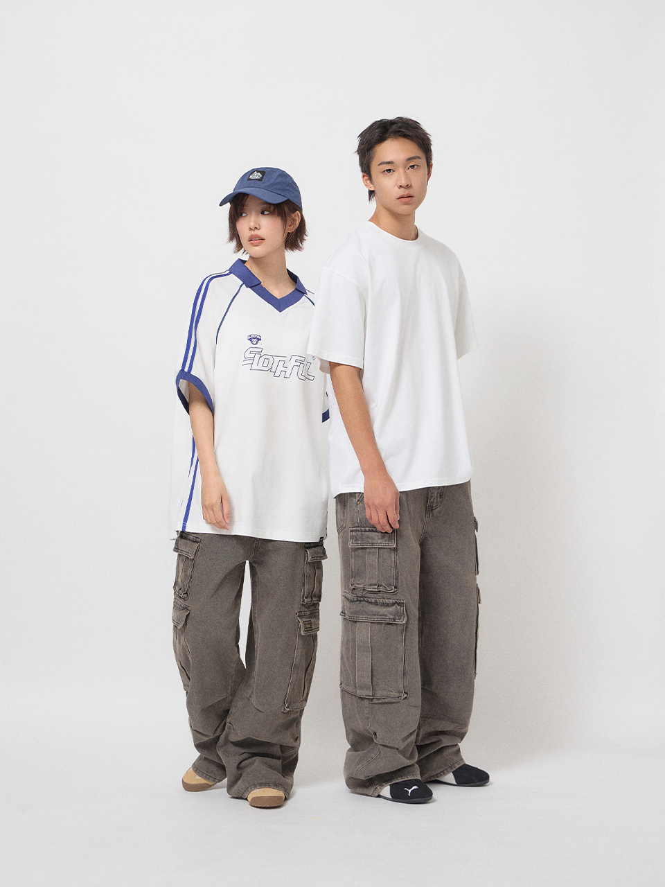 多口袋寬版工裝牛仔褲