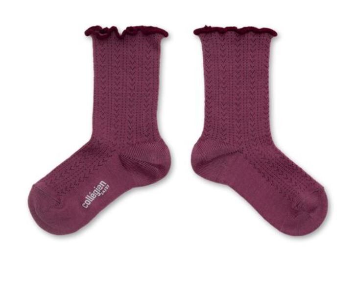 COLLEGIEN 滾邊跳色羊毛針織襪 Ambre-Raisin Rose葡萄玫瑰