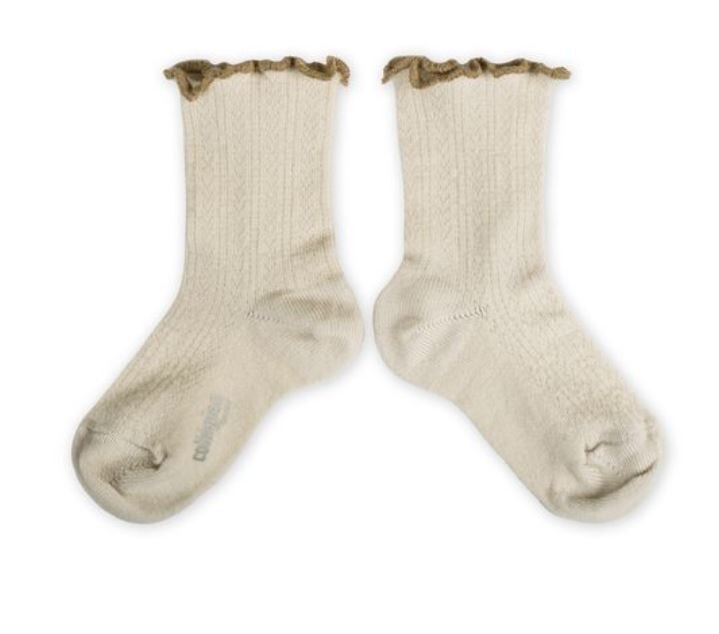 COLLEGIEN 滾邊跳色羊毛針織襪 Ambre-Doux Agneaux 米白