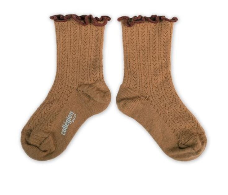 COLLEGIEN 滾邊跳色羊毛針織襪 Ambre-Caramel au Beurre Salé焦糖