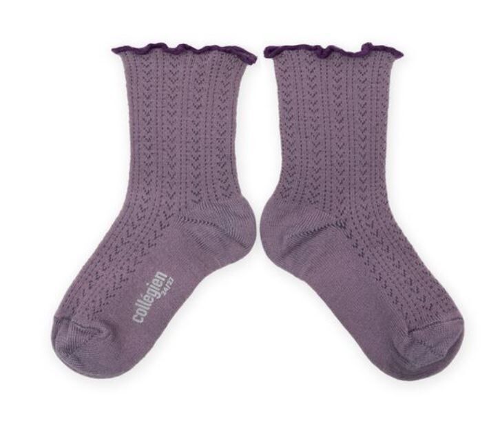 COLLEGIEN 滾邊跳色羊毛針織襪 Ambre-Glycine du Japon 紫藤