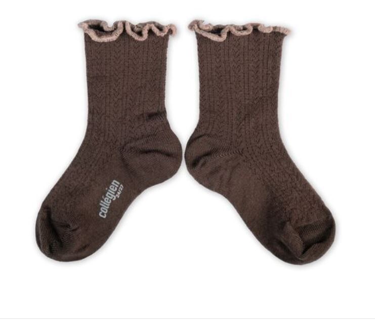 COLLEGIEN 滾邊跳色羊毛針織襪 Ambre-Chocolat au Lait 巧克力