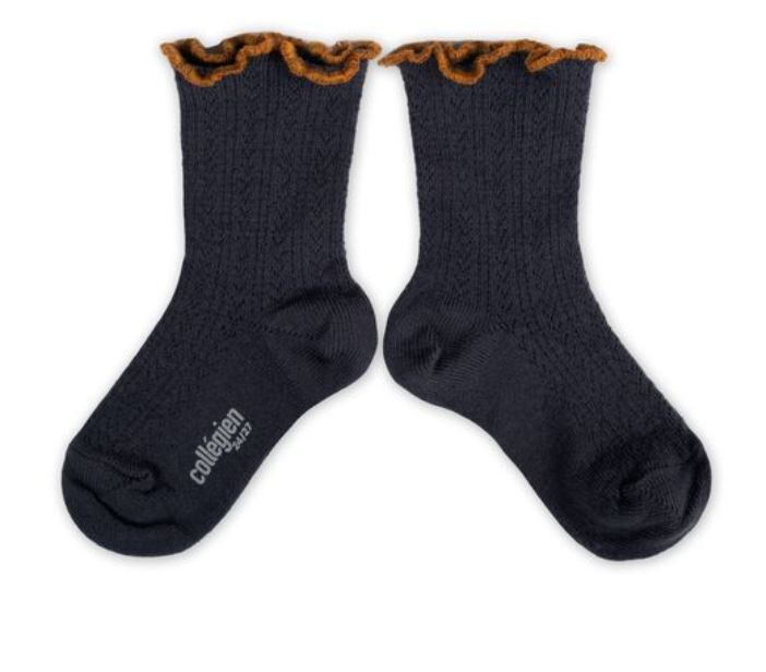 COLLEGIEN 滾邊跳色羊毛針織襪 Ambre-Pierre de Volvic深灰