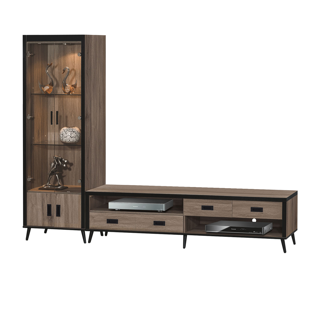 溫森8尺工業風收納電視櫃組合(高展示櫃+6尺長櫃)