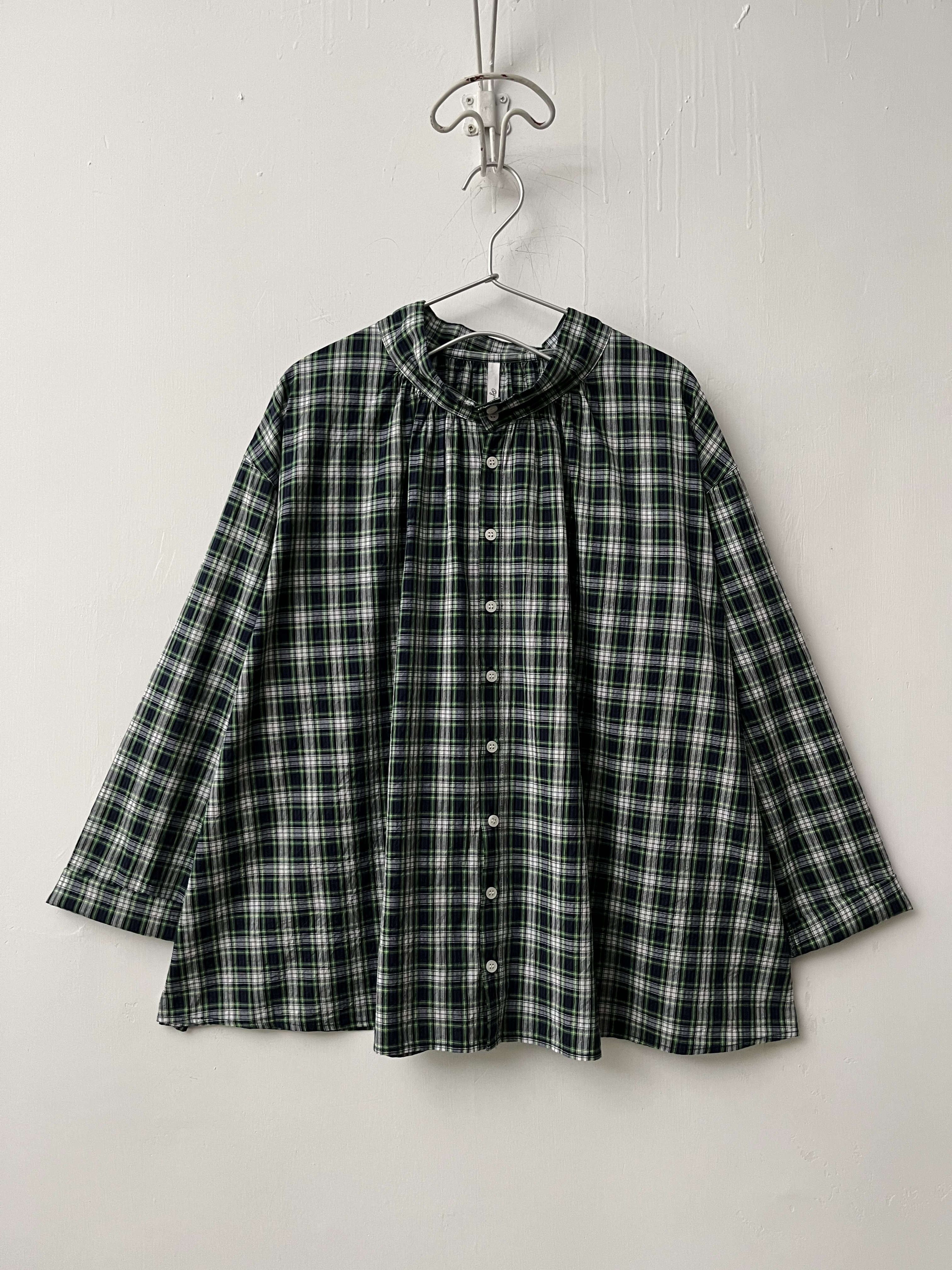 日本製綠蓝色格仔小企領top