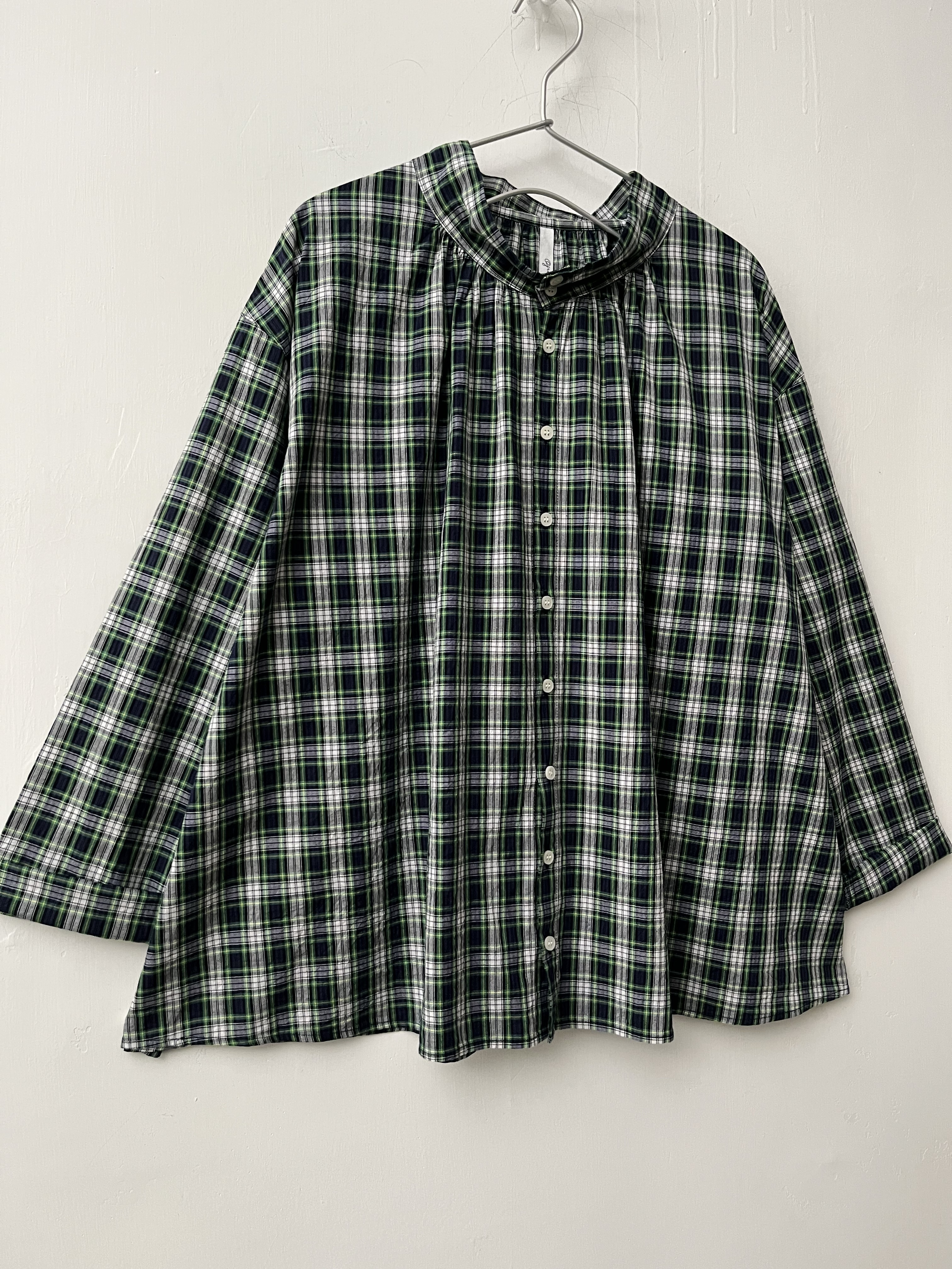 日本製綠蓝色格仔小企領top