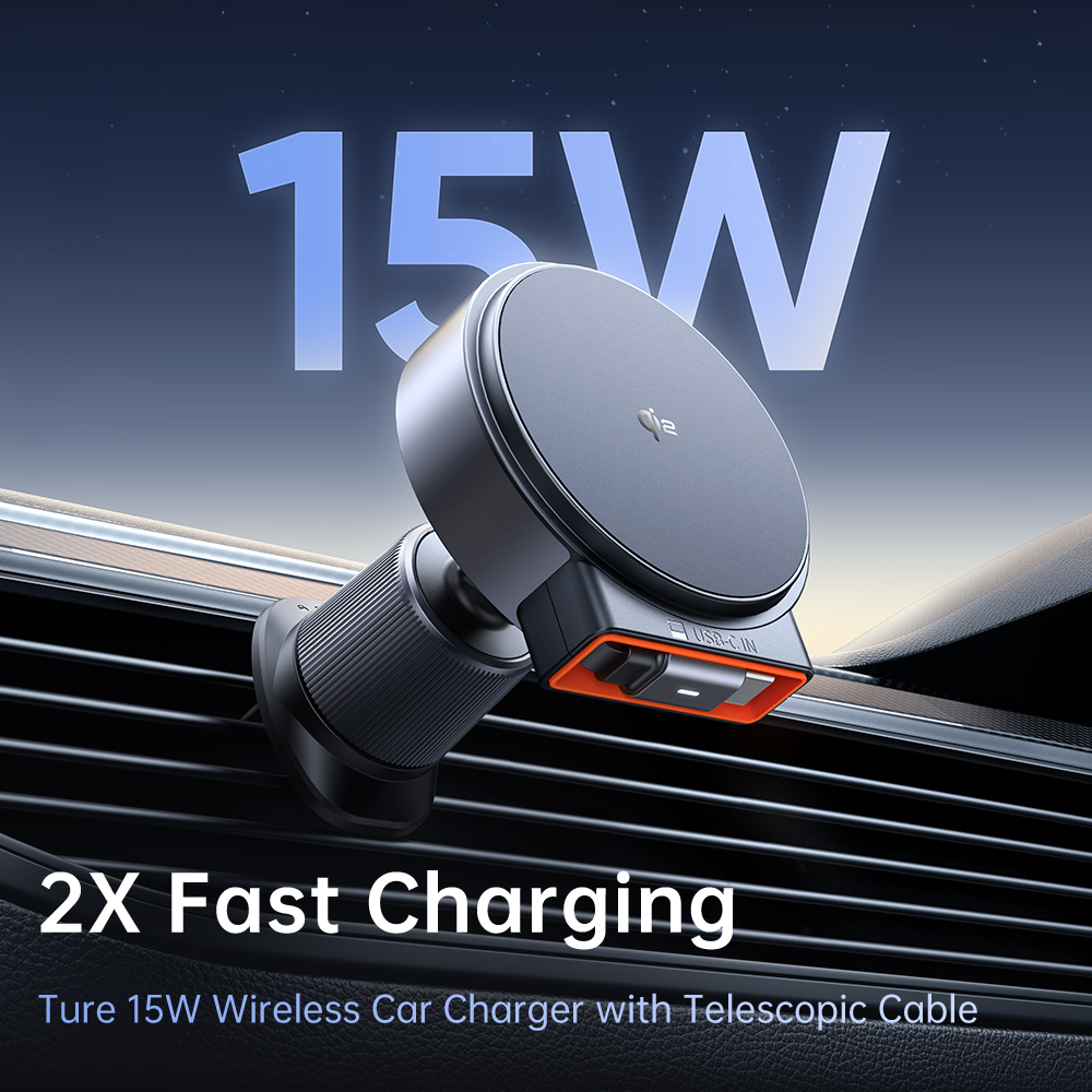Mcdodo  MagQ Qi2 15W 車用自帶線磁吸快充充電支架 車載充電器汽車出風口支架 汽車導航手機架（自帶伸縮線）