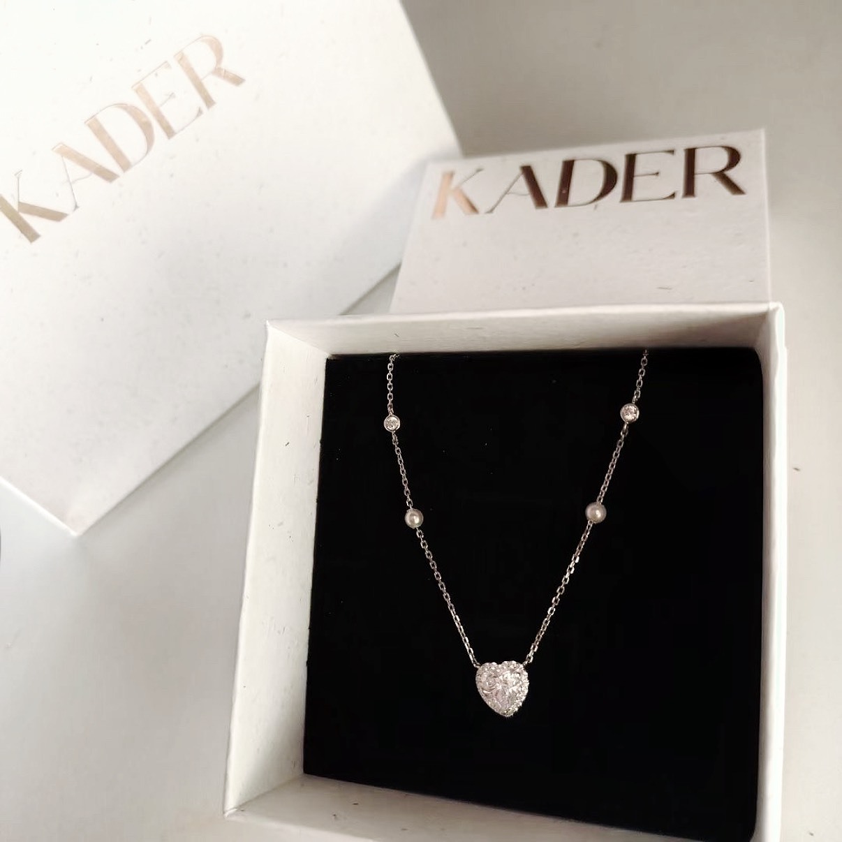 卡蒂羅 KADER 璀璨之心 滿鑽 愛心 珍珠 925銀 項鍊