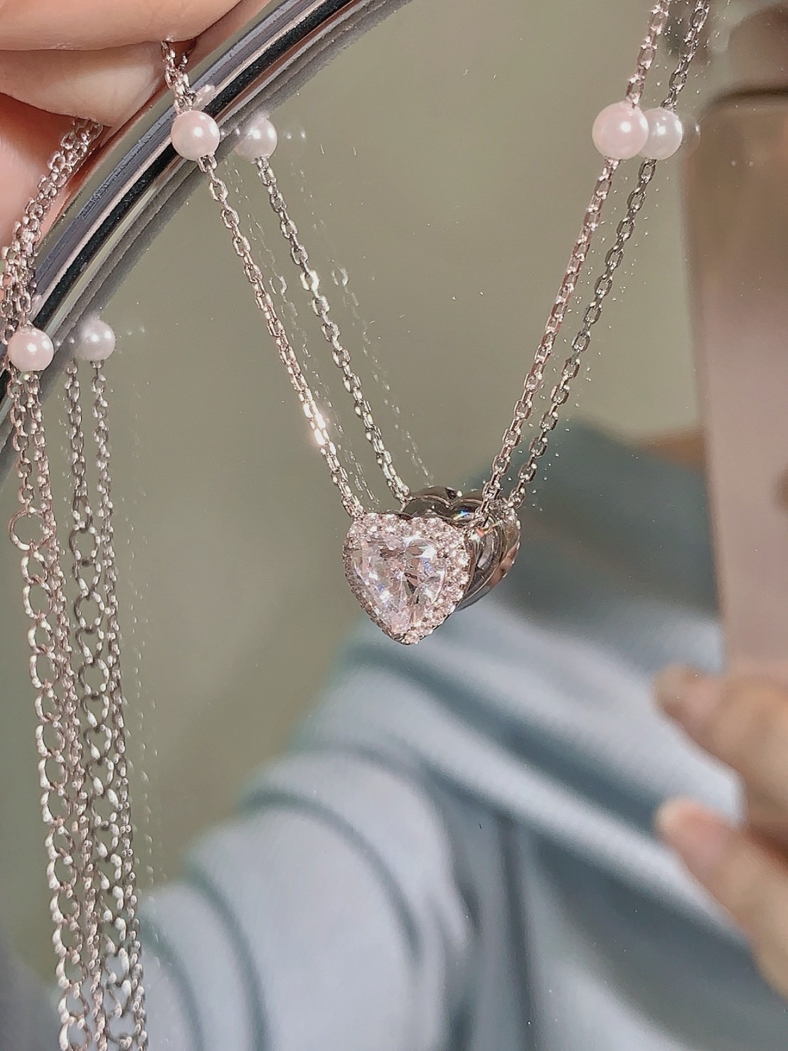 卡蒂羅 KADER 璀璨之心 滿鑽 愛心 珍珠 925銀 項鍊