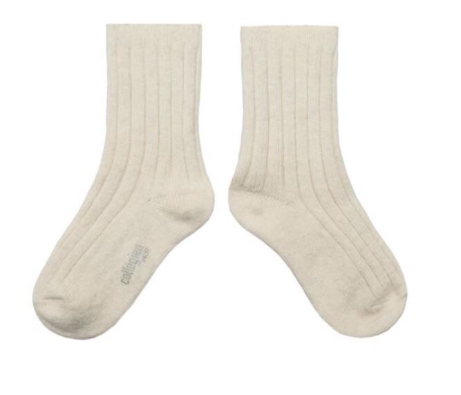 (預購) COLLEGIEN 羊絨羊毛羅紋襪 Chamois - 037 Doux Agneaux 米白