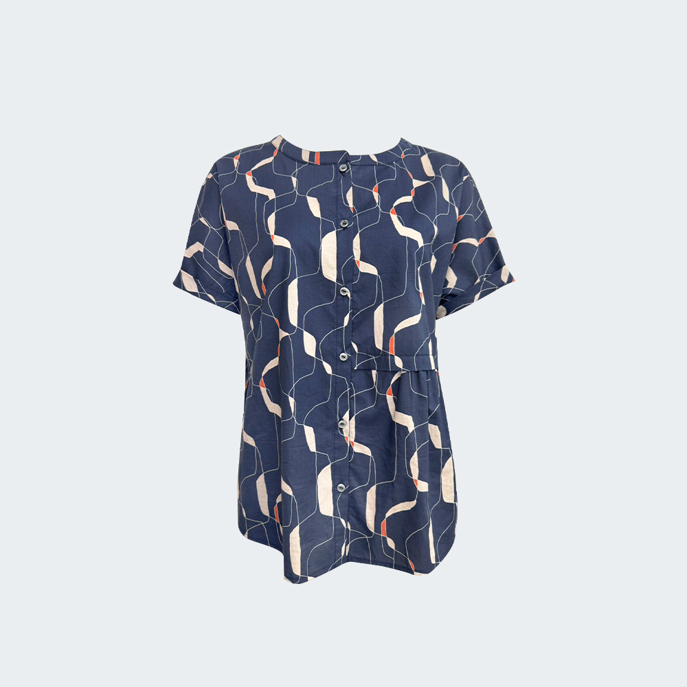 流線韻律幾何純棉雙穿短袖襯衫