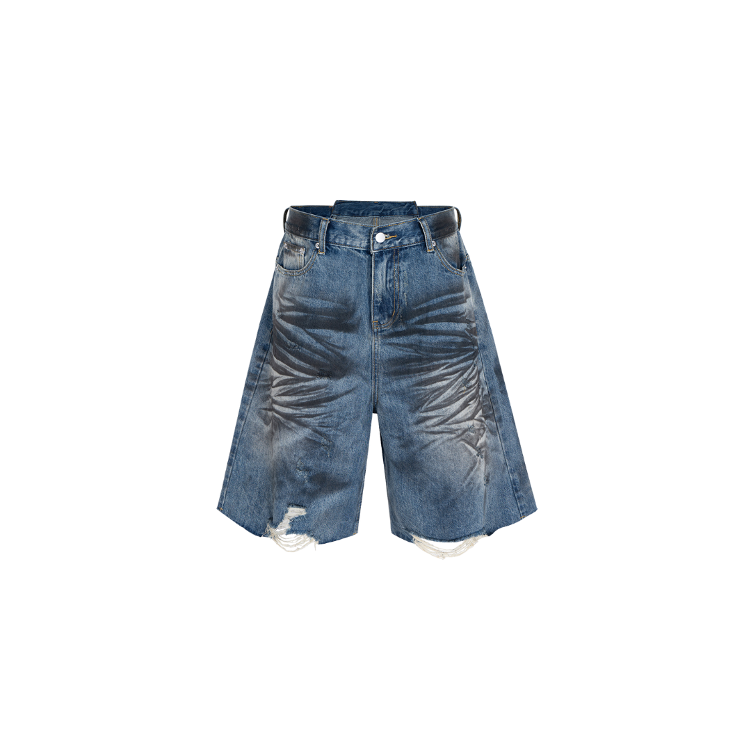 OurPick Washed Wrinkles Distressed Jorts 水洗褶皺破壞七分褲