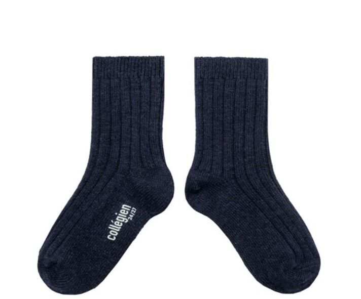 COLLEGIEN 羊絨羊毛羅紋襪 Chamois- Douce Nuit夜黑色