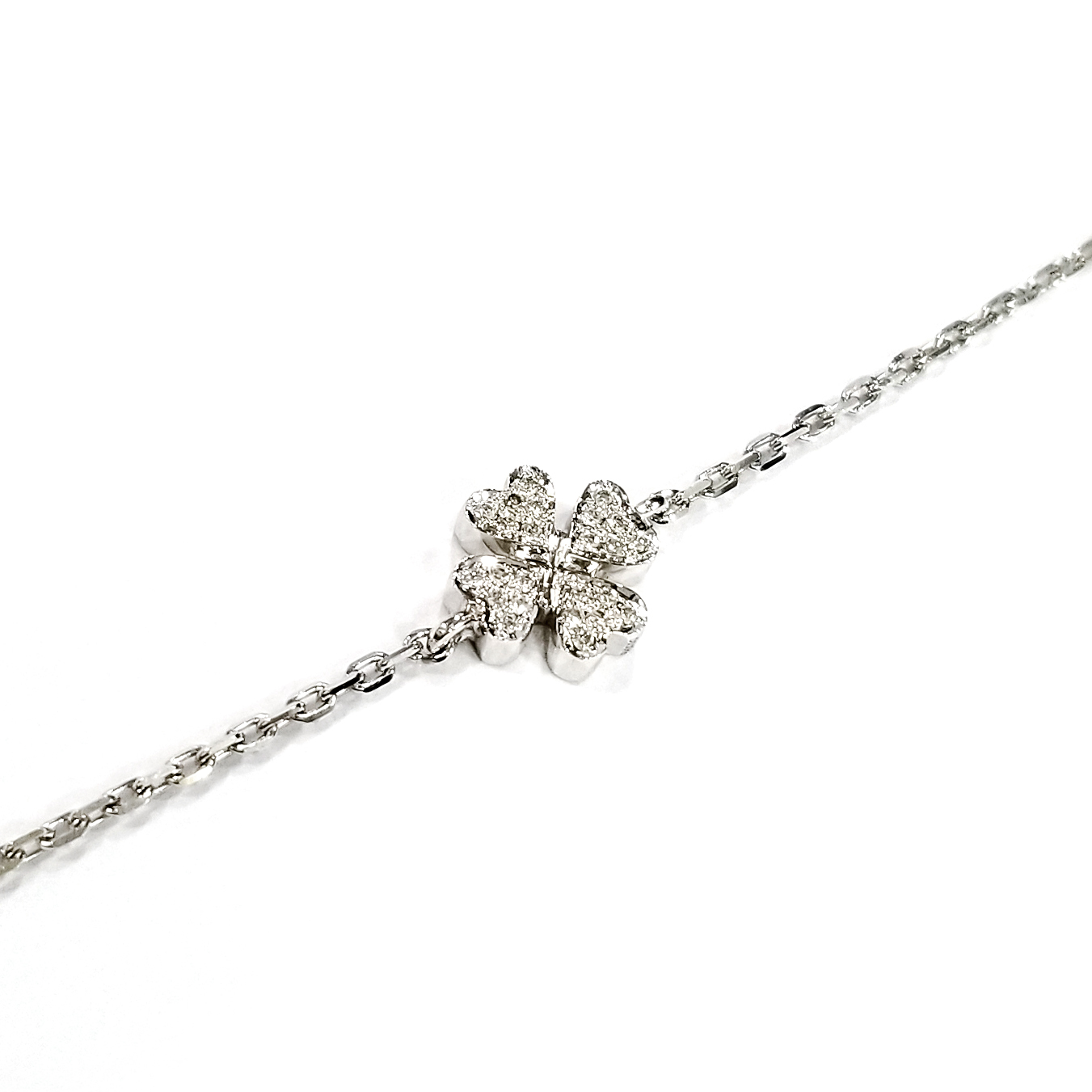 18K白金天然鑽石四葉草全鑽手鏈