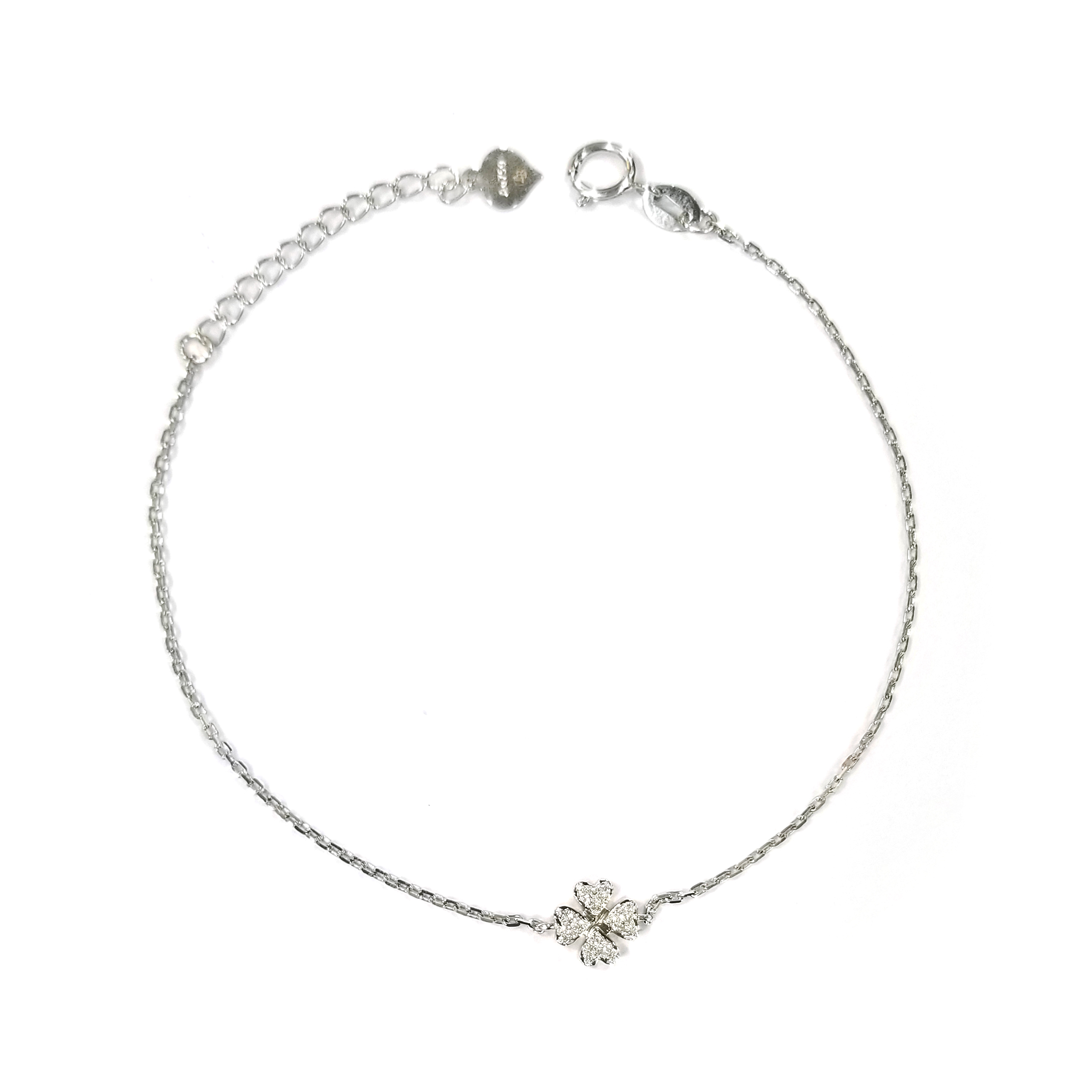 18K白金天然鑽石四葉草全鑽手鏈