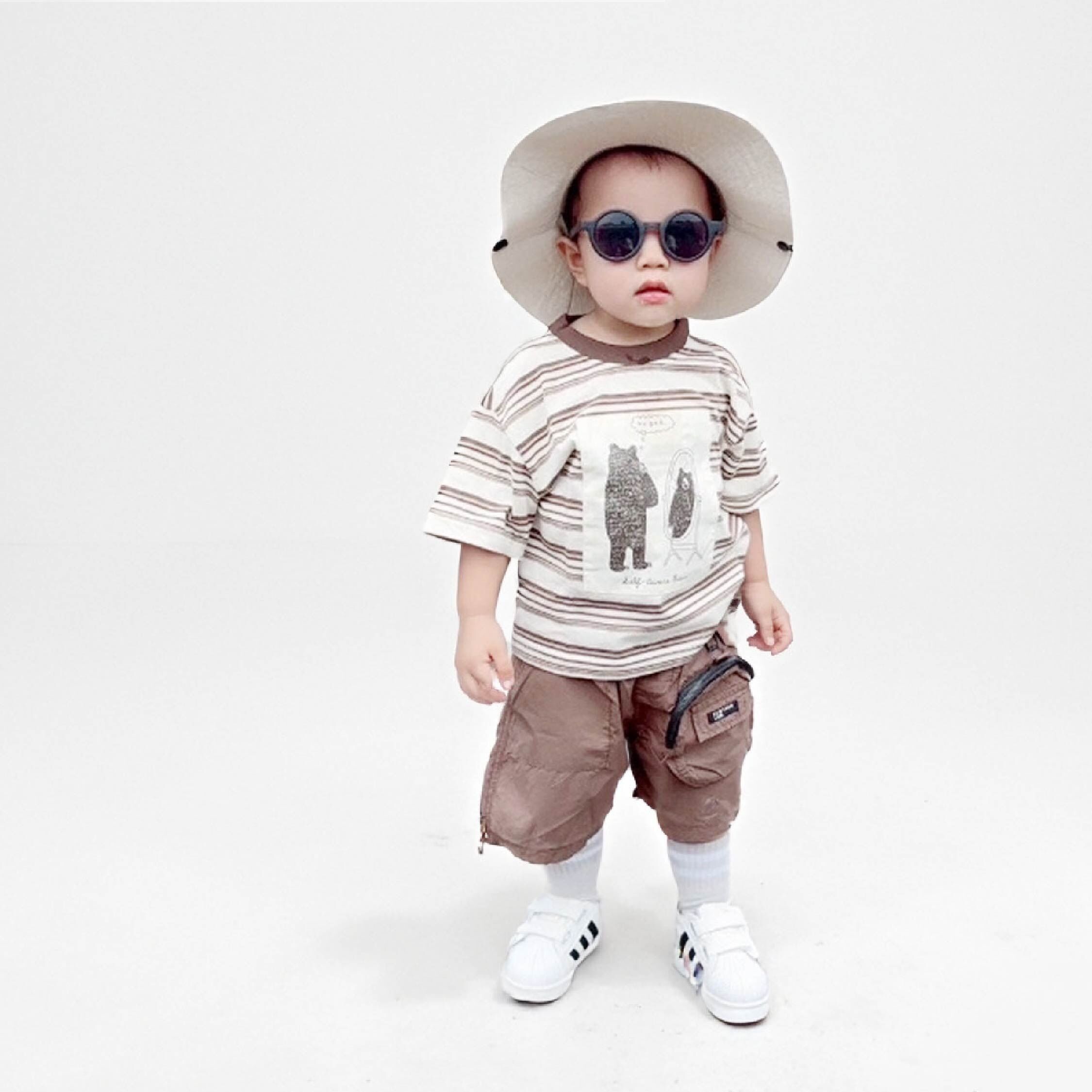 【H50565】手繪驚嚇黑熊條紋上衣