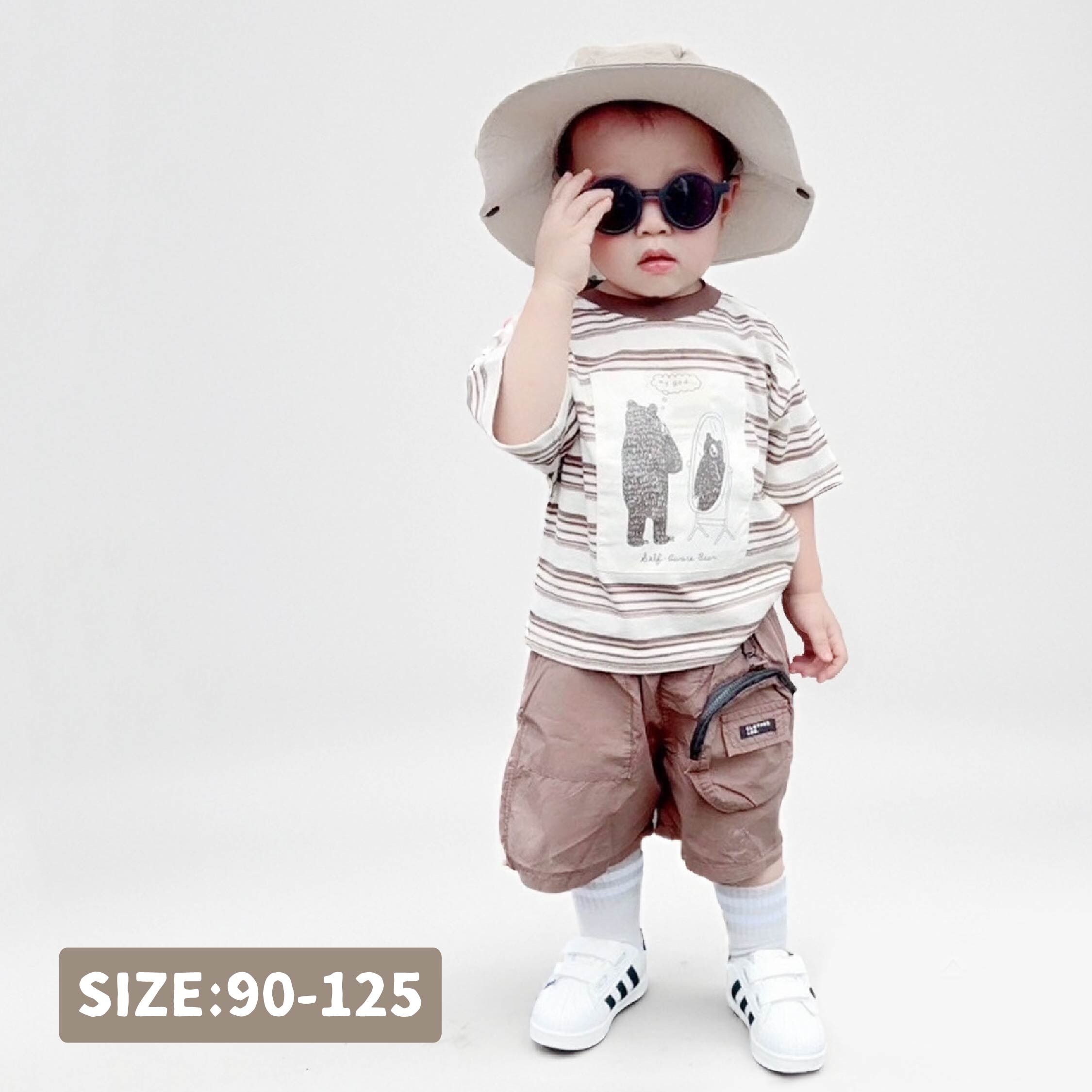 【H50565】手繪驚嚇黑熊條紋上衣