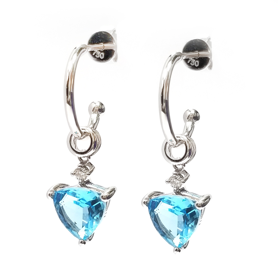 18K白金天然鑽石托帕石耳環 配 吊墜