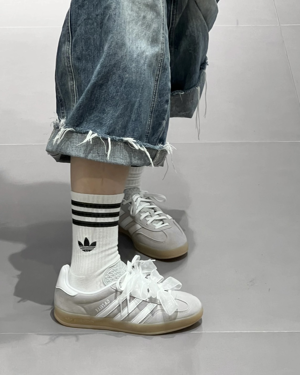 Adidas Gazelle Indoor 奶油灰 緞帶鞋帶