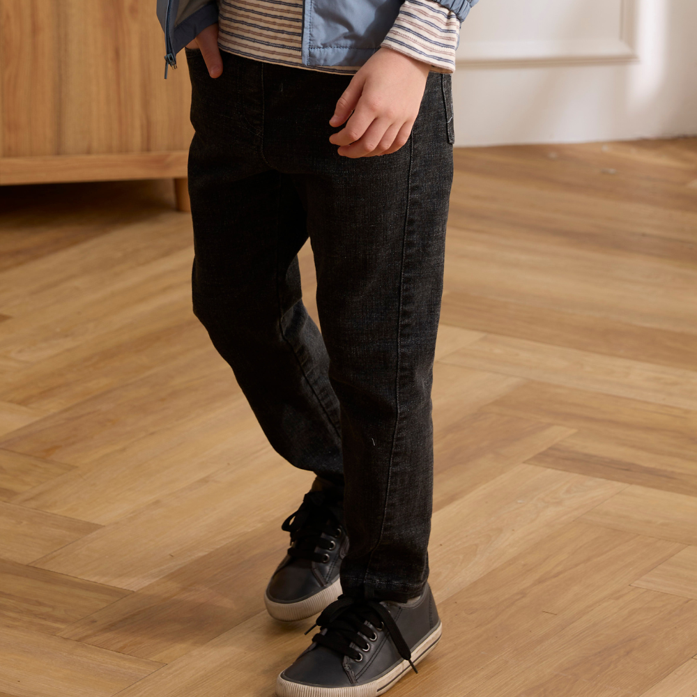 PIPPY帥氣牛仔鬆緊褲圍長褲 灰