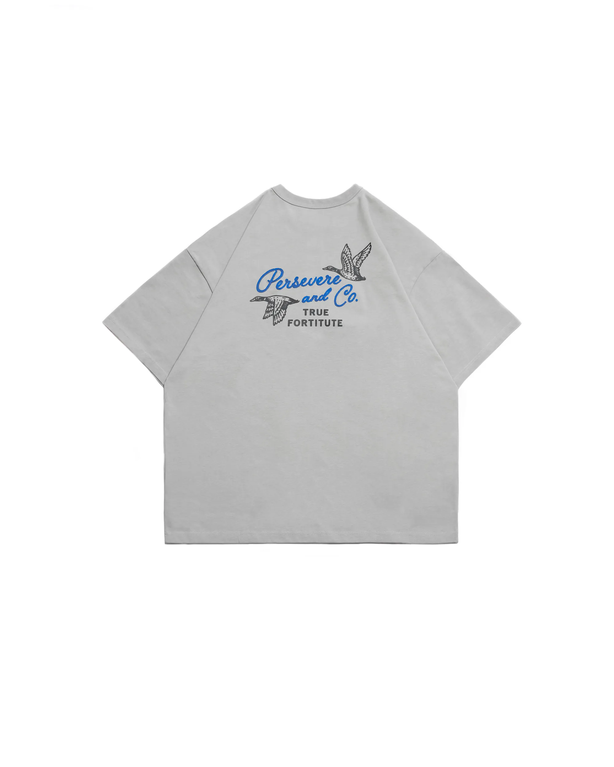 PERSEVERE CHAIN-STITCHED GRAPHIC T-SHIRT - LIGHT GREY