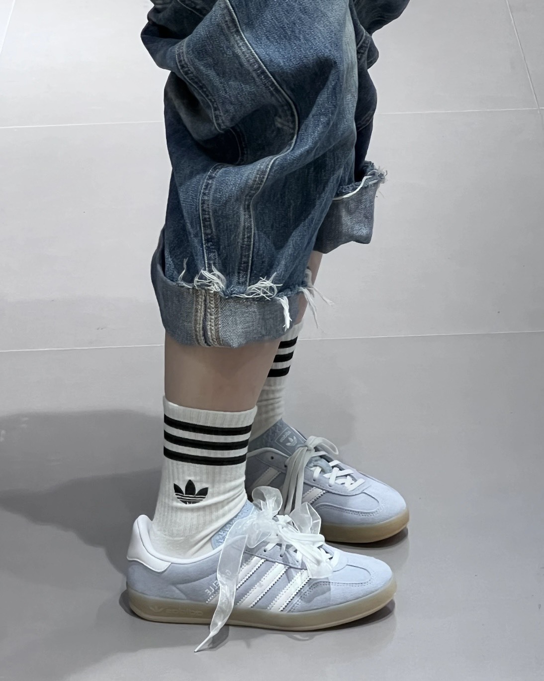 Adidas Gazelle Indoor 奶油藍 緞帶鞋帶