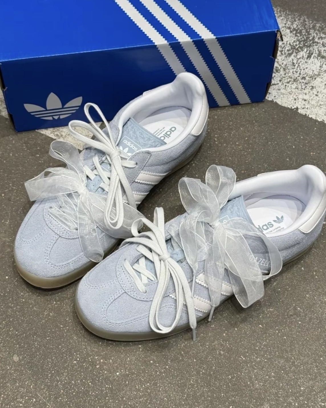 <出清最終彈🔥> 零碼-22.5/24.5cm-Adidas Gazelle Indoor 奶油藍 緞帶鞋帶